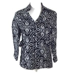 Carole Little Black & White Linen Shirt Size M